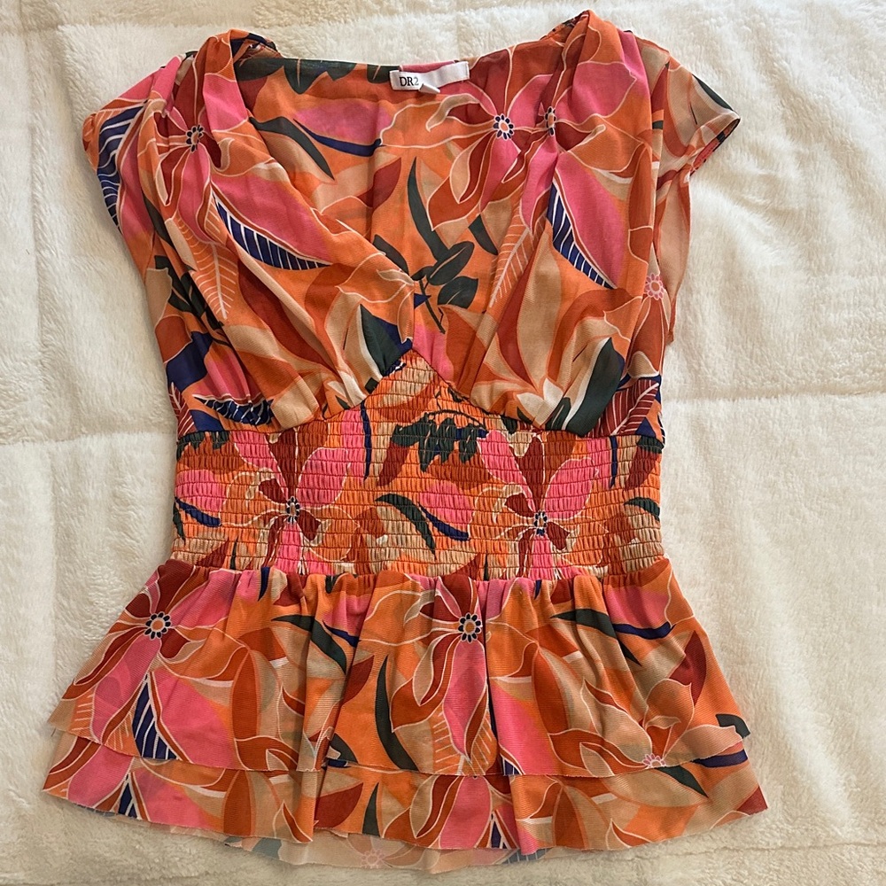 DR2 Vibrant Pink and Orange Floral Blouse